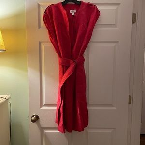 Red linen shirt dress